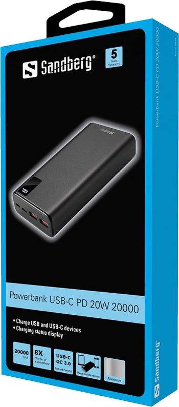 Універсальна мобільна батарея Sandberg Powerbank 20000mAh PD 20W Black (420-59)