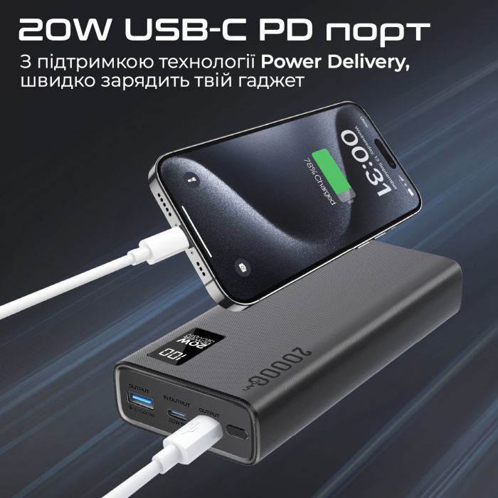 Універсальна мобільна батарея Promate Bolt-20PD Black 20000mAh