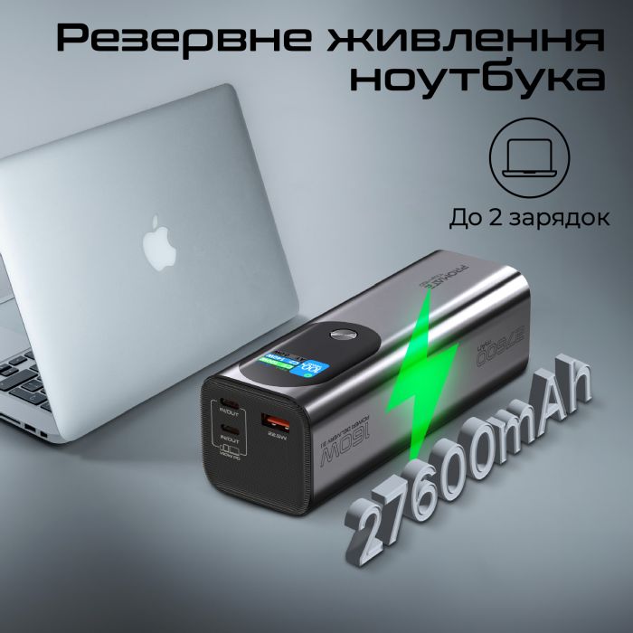 Універсальна мобільна батарея Promate Titan-160 140W 27600mAh Gray