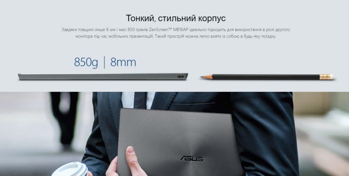 Монiтор портативний Asus 15.6" MB16AP (90LM0381-B02170) IPS Dark Gray