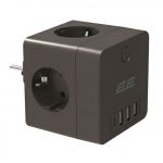 Мережевий адаптер 2E 4xТип F, 16A, 3xUSB-A, 1x USB-C, чорний (2E-AD431BK)