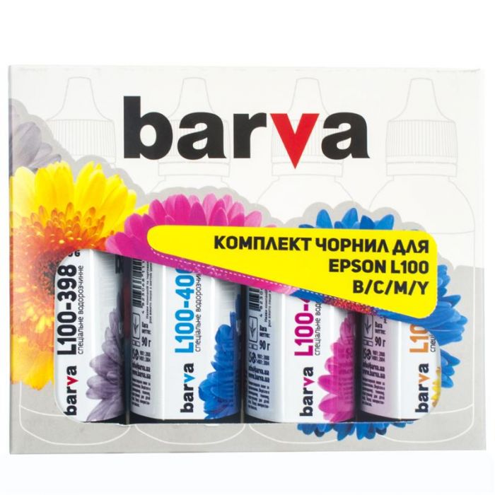 Комплект чорнил Barva EPSON L100/L210/L300/L350/L355 B/C/M/Y (T664) (E-L100-090-MP) 4х90 г