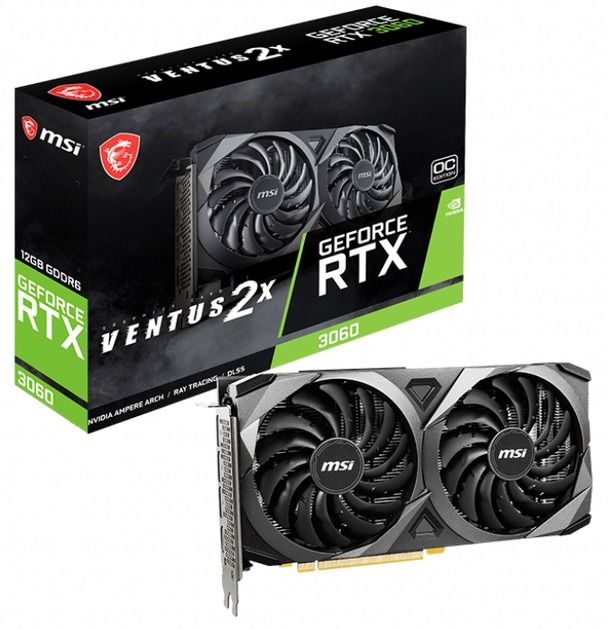 Відеокарта GF RTX 3060 12GB GDDR6 Ventus 2X OC MSI (GeForce RTX 3060 VENTUS 2X 12G OC) (LHR)