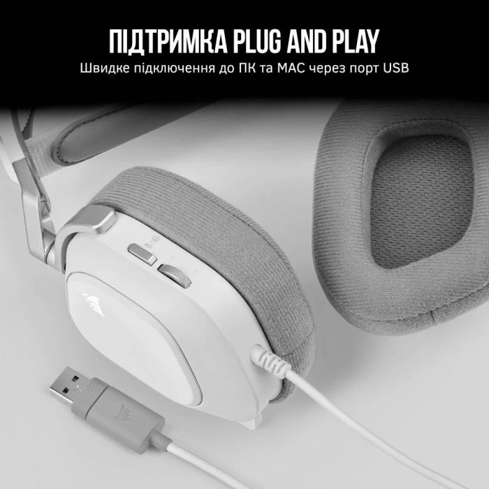 Гарнiтура Corsair HS80 RGB USB Headset White (CA-9011238-EU)