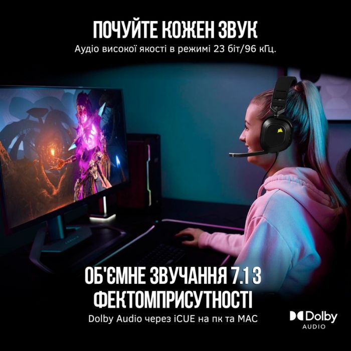 Гарнiтура Corsair HS80 RGB USB Headset Carbon (CA-9011237-EU)