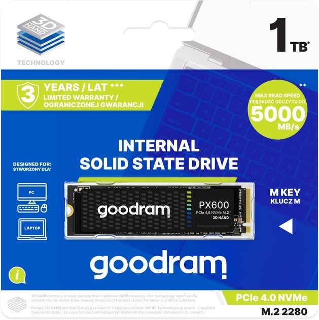 Накопичувач SSD 1TB GOODRAM PX600 M.2 2280 PCIe 4.0 x4 NVMe 3D NAND (SSDPR-PX600-1K0-80)