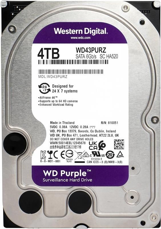 Накопичувач HDD SATA 4.0TB WD Purple 5400rpm 256MB (WD43PURZ)