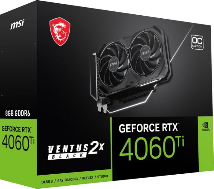 Відеокарта GF RTX 4060 8GB GDDR6 Ventus 2X Black OC MSI (GeForce RTX 4060 VENTUS 2X BLACK 8G OC)