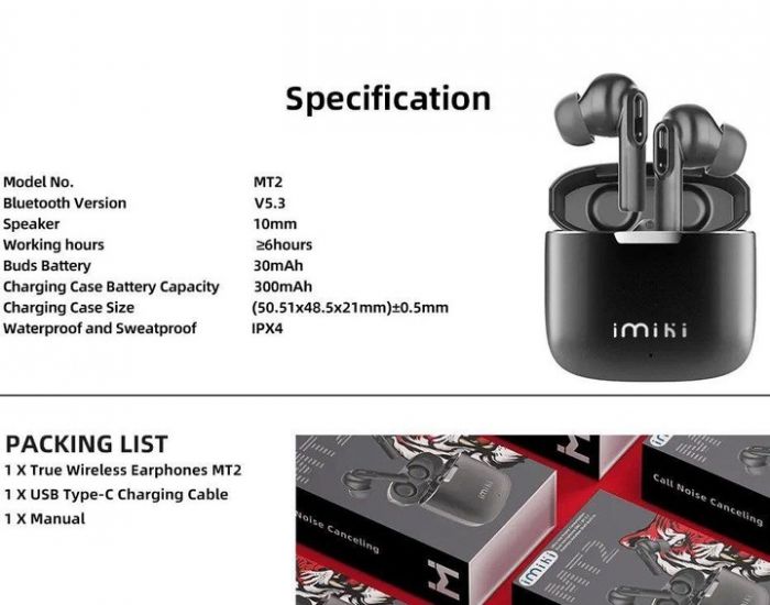 Bluetooth-гарнітура iMiLab imiki Earphone MT2 Black