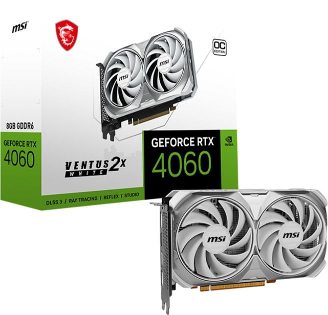 Відеокарта GF RTX 4060 8GB GDDR6 Ventus 2X White OC MSI (GeForce RTX 4060 VENTUS 2X WHITE 8G OC)