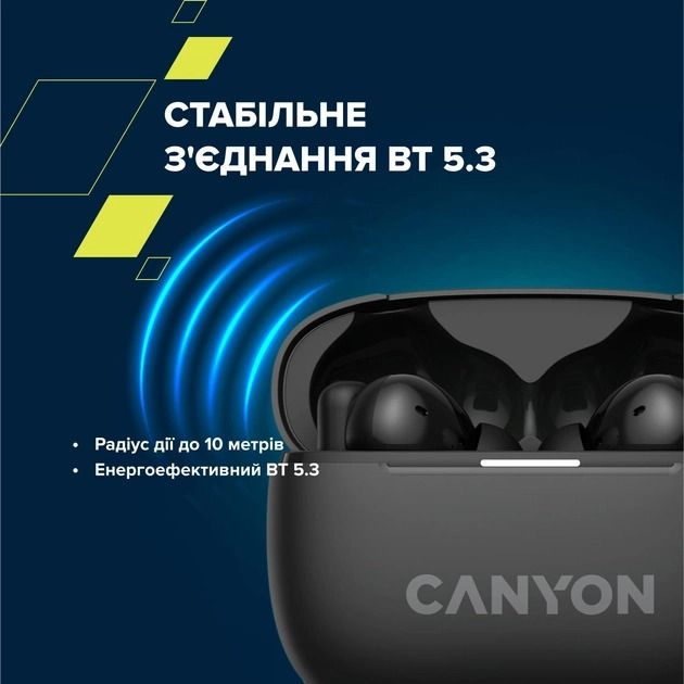 Bluetooth-гарнітура Canyon OnGo TWS-10 ANC ENC Black (CNS-TWS10BK)