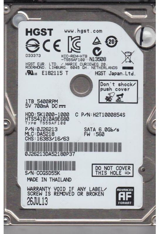 Накопичувач HDD 2.5" SATA 1Tb Hitachi (HGST) Travelstar 5K1000 5400rpm 8Mb (HTS541010A9E680)