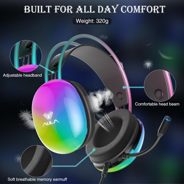 Гарнiтура Aula S505 RGB Transparent Gaming Headset Black (6948391235479)