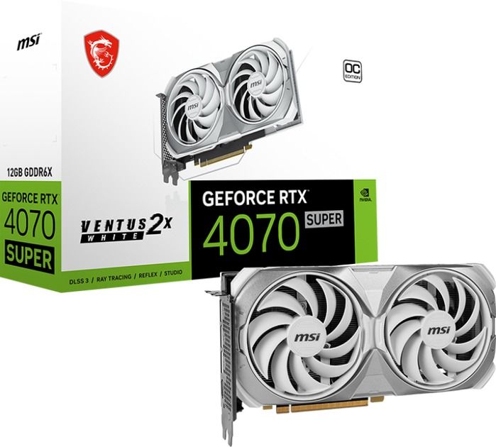 Відеокарта GF RTX 4070 Super 12GB GDDR6X Ventus 2X White OC MSI (GeForce RTX 4070 SUPER 12G VENTUS 2X WHITE OC)