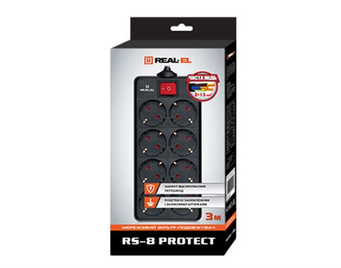 Фільтр живлення REAL-EL RS-8 Protect 1.8m Black