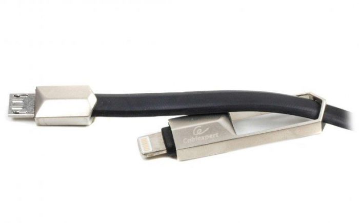 Кабель Cablexpert USB - Lightning + micro USB (M/M), преміум, плоский, 1 м, чорний (CCPB-ML-USB-05BK)