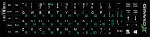 Наліпки на клавіатуру Grand-X 68 keys Cyrillic green, Latin white (GXDPGW)