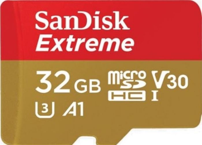 Карта пам`ятi MicroSDHC 32GB UHS-I/U3 Class 10 SanDisk Extreme A1 R100/W60MB/s + SD-adapter (SDSQXAF-032G-GN6MA)