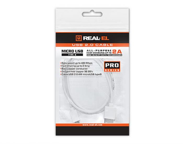 Кабель REAL-EL Pro USB - micro USB V 2.0 (M/M), 1.0 м, білий (EL123500024)