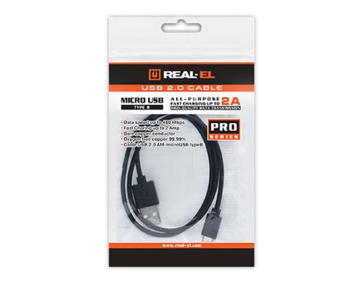 Кабель REAL-EL Pro USB - micro USB V 2.0 (M/M), 0.6 м, чорний (EL123500021)