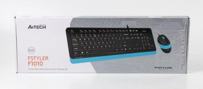 Комплект (клавіатура, миша) A4Tech F1010 Black/Blue USB