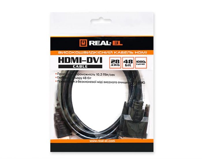 Кабель REAL-EL HDMI - DVI (M/M), 1.8 м, Black (EL123500013)