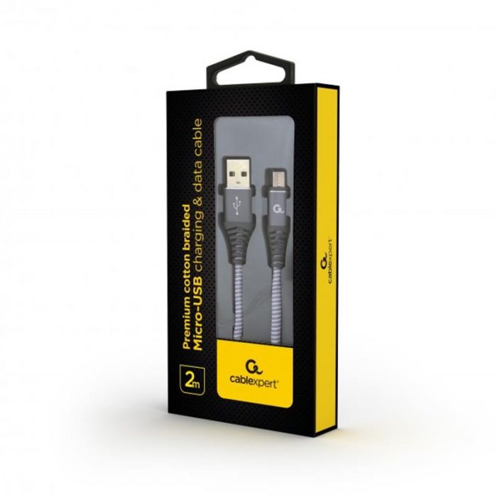 Кабель Cablexpert USB - micro USB (M/M), 2.1 А, преміум, 2 м, сірий (CC-USB2B-AMmBM-2M-WB2)