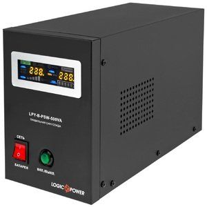 Джерело безперебійного живлення LogicPower LPY-B-PSW-500VA+ (350Вт)5A/10A, Lin.int., AVR, 2 x евро, LCD, метал, з правильною синусоїдою 12V