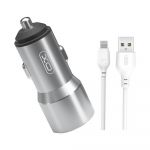 Автомобільний зарядний пристрій XO TZ09 (2USB, 2.4A) Gray (6920680873517) + кабель Lightning