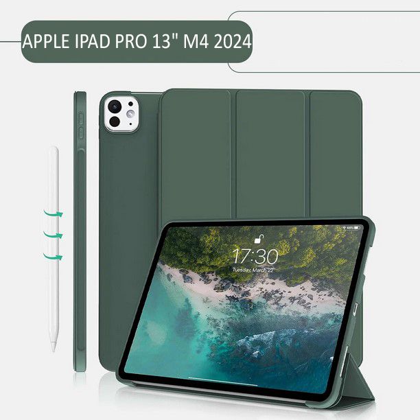 Чохол-книжка BeCover Tri Fold Soft TPU Silicone для Apple iPad Pro Pro 13" M4 2024 Dark Green (711752)