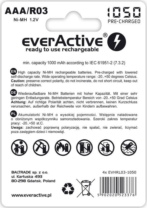 Акумулятор everActive AAA/HR03 Ni-MH 1050mAh BL 4шт