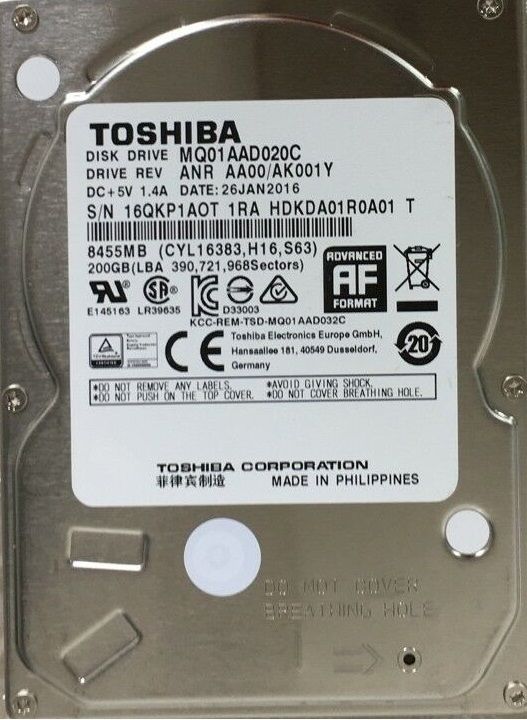 Накопичувач HDD 2.5" SATA 200GB Toshiba 4200rpm 8MB (MQ01AAD020C)