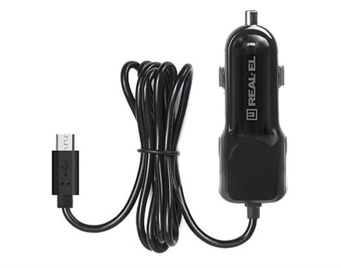 Автомобільний зарядний пристрій REAL-EL CA-15 (2USB, 2.1A) Black + кабель microUSB