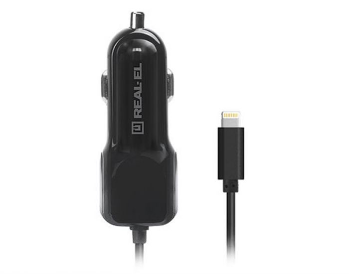 Автомобільний зарядний пристрій REAL-EL CA-17 (2USB, 2.1A) Black + кабель Lightning