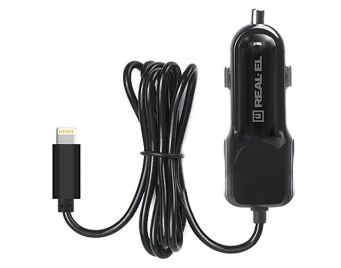 Автомобільний зарядний пристрій REAL-EL CA-17 (2USB, 2.1A) Black + кабель Lightning