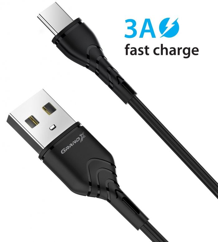 Кабель Grand-X USB - USB Type-C, Cu, 3 A, Fast Сharge, 1 м, Black (PC-03B)