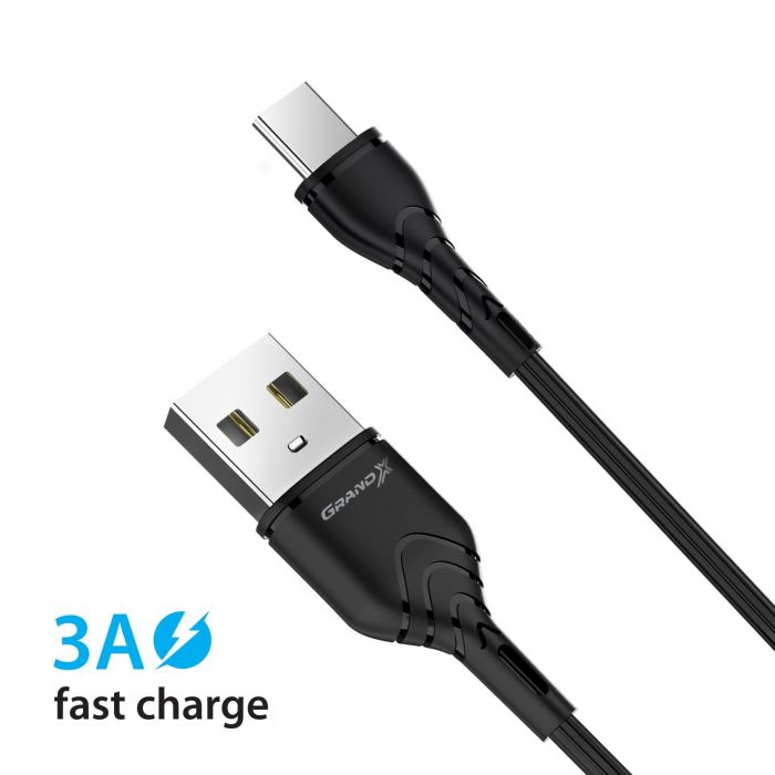 Кабель Grand-X USB - USB Type-C, Cu, 3 A, Fast Сharge, 1 м, Black (PC-03B)