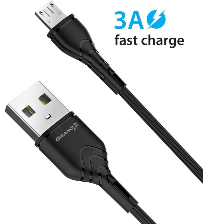 Кабель Grand-X USB - micro USB (M/M), Fast Сharge, 3 A, 1 м, Black (PM-03B)