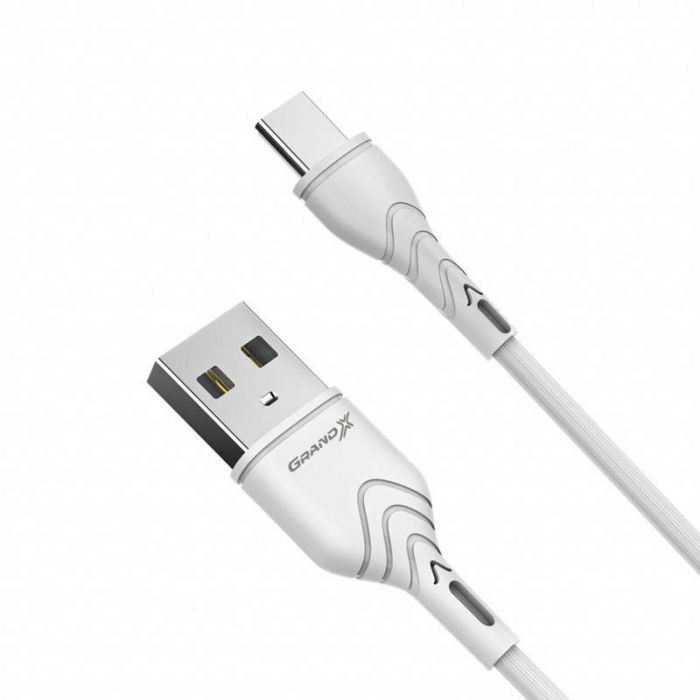 Кабель Grand-X USB - USB Type-C, Cu, 1 м, 3 A, Fast Сharge, White (PC-03W)