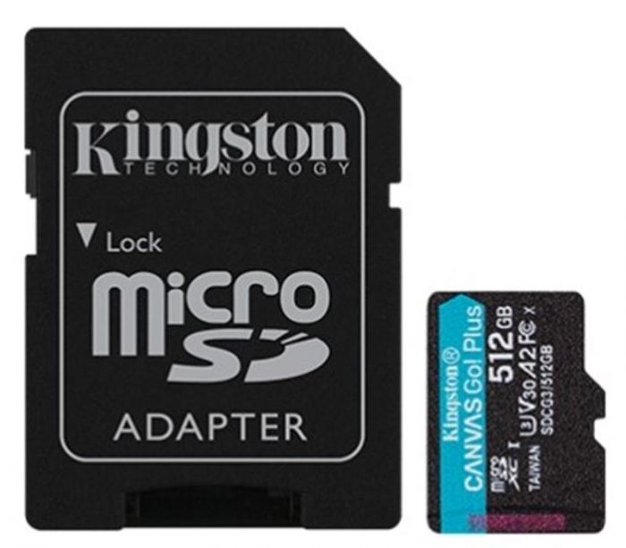 Карта пам`яти MicroSDXC 512GB UHS-I/U3 Class 10 Kingston Canvas Go! Plus R170/W90MB/s + SD-адаптер (SDCG3/512GB)