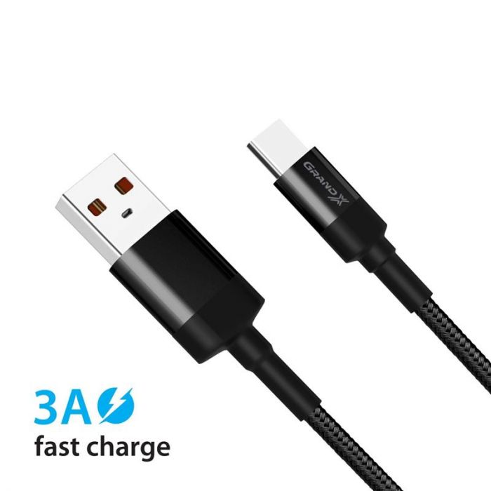 Кабель Grand-X USB - USB Type-C (M/M), 3 A, Cu, Fast Сharge, 1 м, Black (FC-03)