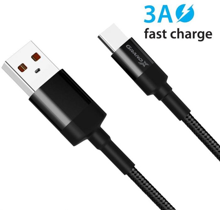 Кабель Grand-X USB - USB Type-C (M/M), 3 A, Cu, Fast Сharge, 1 м, Black (FC-03)