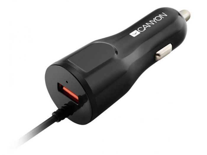 Автомобільний зарядний пристрій Canyon (1USB, 2.4A) Black (CNE-CCA033B) + кабель Lightning