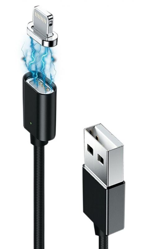 Кабель Grand-X USB-Lightning, магнітний, 1м, Black (MG-01L)