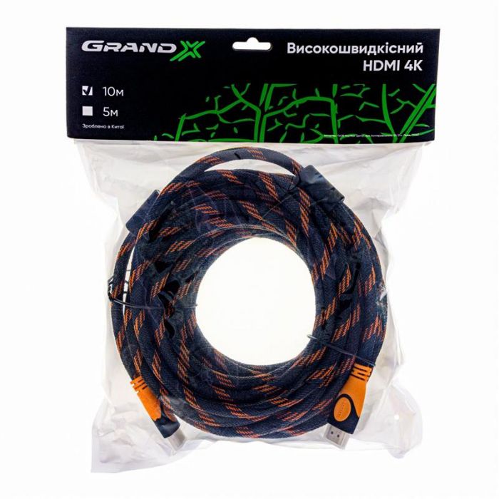 Кабель Grand-X HDMI - HDMI (M/M), 10 м, Black-Orange (HDN10-4K)