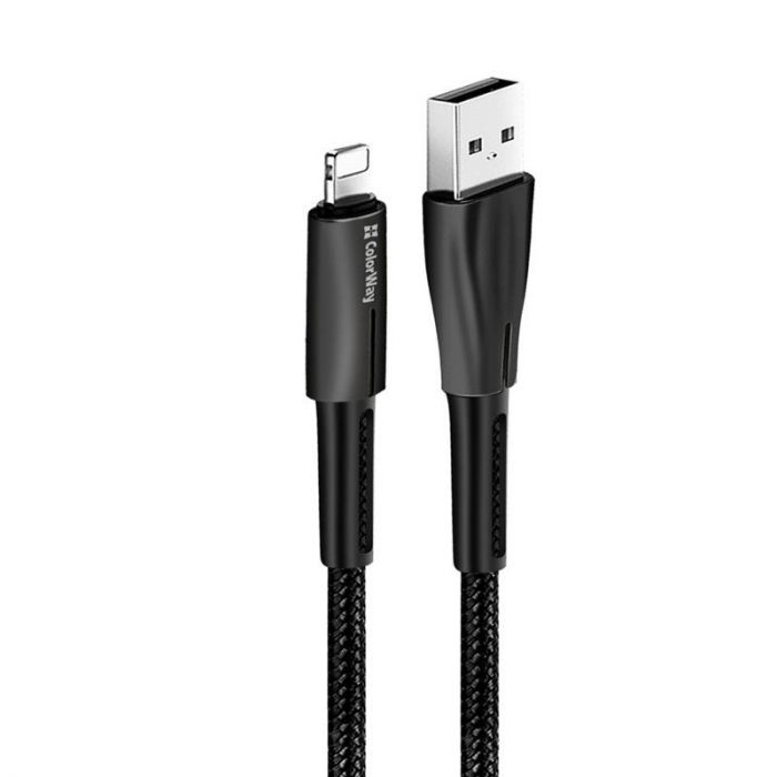 Кабель ColorWay USB - Lightning (M/M), 2.4 А, Zinc Alloy + Led, 1 м, Black (CW-CBUL035-BK)