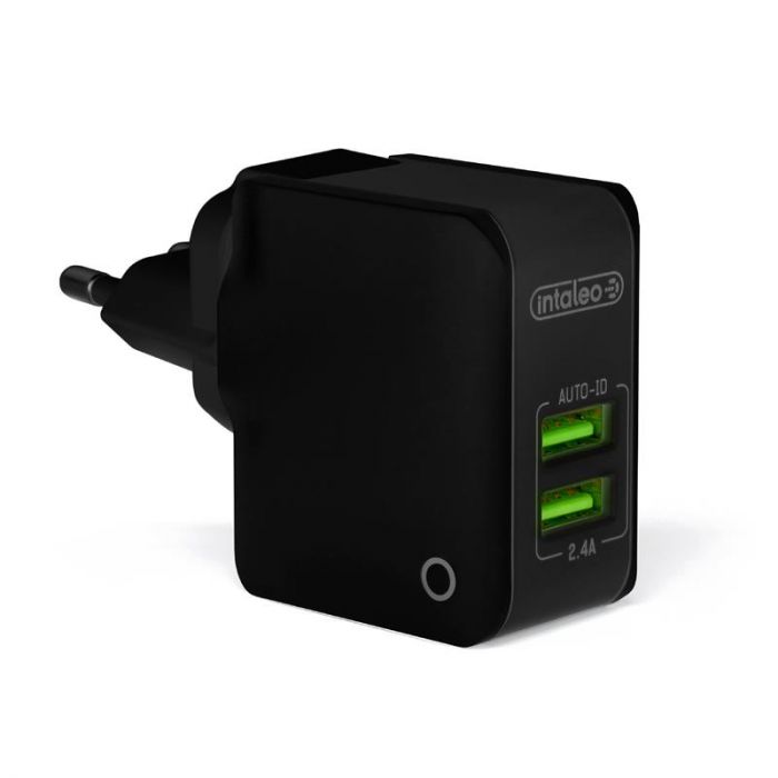 Мережевий зарядний пристрій Intaleo TCA242 (2USB, 2.4A) Black (1283126491733)