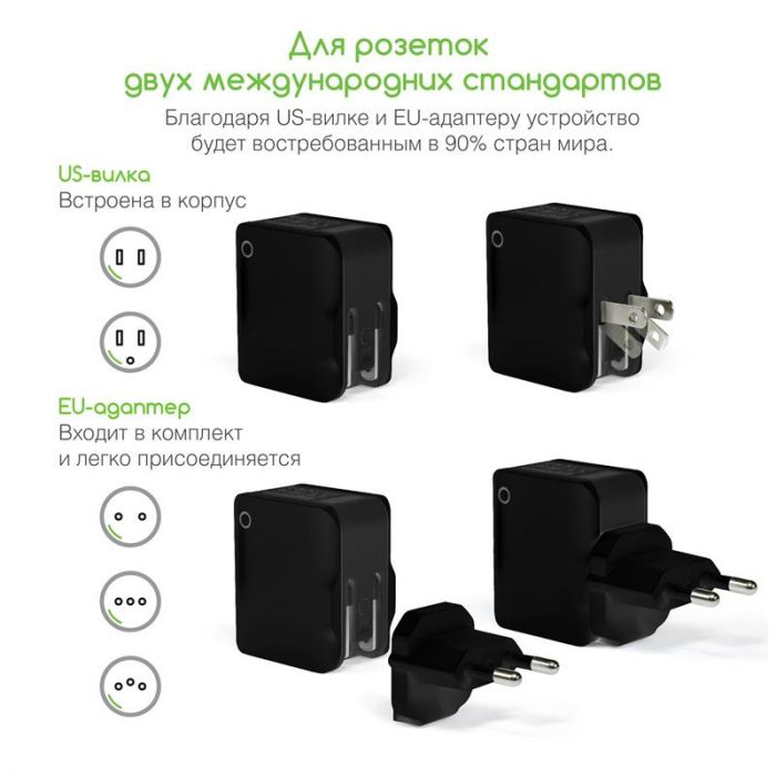 Мережевий зарядний пристрій Intaleo TCA242 (2USB, 2.4A) Black (1283126491733)