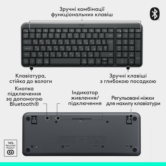 Клавiатура бездротова Logitech K250 Graphite (920-013822)