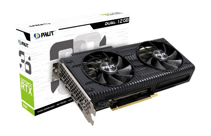 Відеокарта GF RTX 3060 12GB GDDR6 Dual Palit (NE63060019K9-190AD) (LHR)